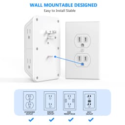 US Plug Power Strip with 6 AC Outlets 4 USB Port(2 Type C), Multi Socket Wall Socket Universal Network Filter Fast Charging