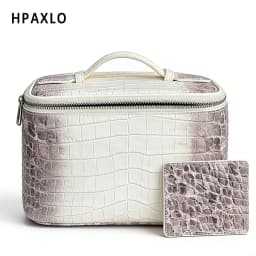 New Himalayan Color Makeup Bag Set with First Letter Embossing Genuine Leather Crocodile Texture Cosmetic Storage Case Make Up