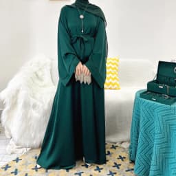 Regular-Fit Plain Stain Dubai Abaya Muslim Long Women Dress Modest Islamic Clothing Hijabi Robe-Long Wide Sleeves, Side Pockets