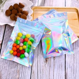 50 Pieces Laser Gift Ring Self-Sealing Little Small Plastic Bags for Jewelry Pouch Jewelry Display Packaging Bag Supply