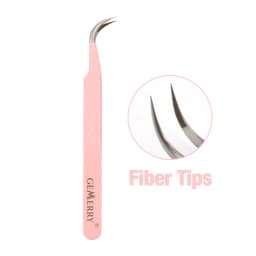 GEMERRY 1 PC Eyelash Tweezers With Fiber Tips Pink Professional Steel High Precision for Volume Fans Lashes Extensions Makeup