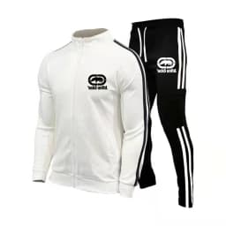 Men Ecko Unltd Rhino Print Tracksuit 2 Piece Set Striped Zip Up Stand Collar Jacket Cargo Jogger Pants Hip Hop Streetwear Sports