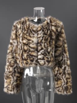 [EAM] Pattern Short Elegant Faux Fur Jacket New Round Neck Long Sleeve Women Coat Fashion Tide Autumn Winter 2026 CPG6814