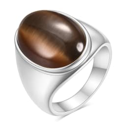 Oval Cat Eye Stone Stainless Steel Ring Gold Silver Plated Multi-color Statement Ring for Women Men