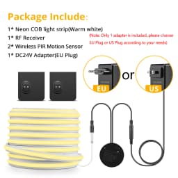 24V Wireless PlR Motion Sensor COB LED Neon Strip NightLight for Bed Bathroom Stair Hallway Lighting 3/5/10m Solid Silicone Tape