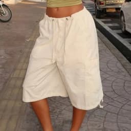 Women’s Summer y2k Vintage Denim Cargo Shorts Drawstring Harajuku Loose Knee Length Jean Baggy Shorts with Pocket Streetwear