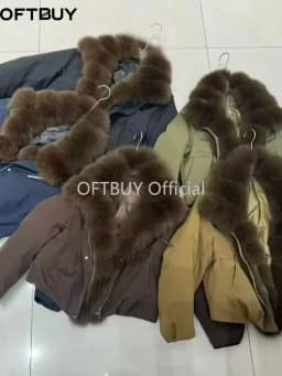 OFTBUY Big Fox Fur Spliced Parkas Winter Warm Thick Women's Coat Loose Duck Down Clothes Women Short Jacket with Fur for Women