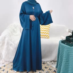 Regular-Fit Plain Stain Dubai Abaya Muslim Long Women Dress Modest Islamic Clothing Hijabi Robe-Long Wide Sleeves, Side Pockets