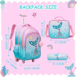 Bunnyfly 3PCS Rolling Backpack for School Kids Wheeled Backpack with Silent Wheels Lightweight Primary School Bag Durable Daypac