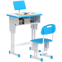 HOMCOM Kids Desk and Chair Set Adjustable Height Study Table Set with Drawer, Book Stand, Pen Slot