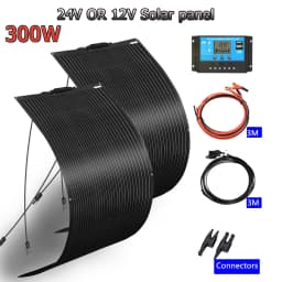 150W-600W Semi-Flexible Monolithic Monocrystalline Solar Panel Kit, 19.8V PV Module, 12V/24V/36V Off-Grid Battery Charger for RV