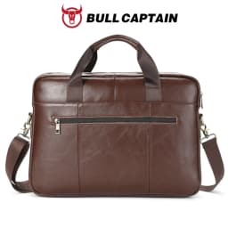 BULLCAPTAIN Men's Briefcase Bag Top Layer Leather Handcrafted Laptop Bag with Multiple Compartments Business Shoulder Messenger