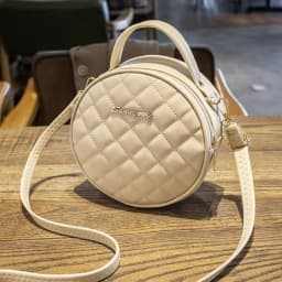 Fashion Lingge Embroidered Small Round Bag Solid Color Zipper Women Shoulder Bag PU Leather Crossbody Bag