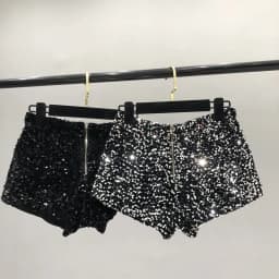 Whole Body The New 2023 Sparkling Sequins Shorts Women Short Zipper Nightclub Woman Slim Fit for Silver and Black Sexy Shorts