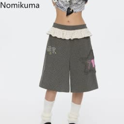 Patchwork Polka Dot Shorts for Women 2025 New Bottoms Ruffles Straight Wide Leg Pants Summer Casual Pantalones Cortos De Mujer