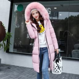 2025 Women's Down Parkas Winter Jacket Big Fur Collar Thick Slim Coat Fashion Hooded Cotton Outerwear Long Winter Woman Coat