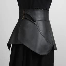 EAM Retro Ruffles Irregular Black Pu Leather Wide Belt Personality Women New Fashion All-match Spring Autumn 2026 1DD4844