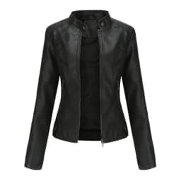 Women's Red PU Jacket, Vertical Collar Zipper Motorcycle Leather Coats, Fashion Casual Coat Female Outerwear, Black Purple Top.