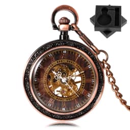 Rose Gold Mechanical Pocket Watch Pendant Pocket Clock Retro Style Hand-Winding Mechanical Pocket Timepiece Roman Numerals Dial