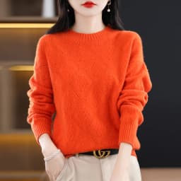 Autumn Winter 100% Merino Wool Women's Round neck Sweater Casual Diamond Hollow Knitwear Pullover New Embroidered Sweater Tops