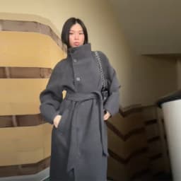 Elegant Waist Cinched Stand Neck Overcoat Lady Simple Full Sleeve Single Breasted Long Woolen Jacket Winter Fall Outdoor Outfits