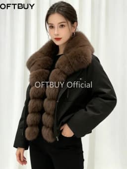 OFTBUY Goose Down Jacket with Natural Fur for Female Warm Casual Winter Puffer Coat with Fur Collar Zipper Women's Down Parkas