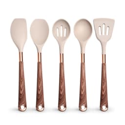 Silicone Cooking Utensils Set Non-Scratch Non-Stick Heat Resistant Spatula Spoon Rose Gold Handle With Bucket Kitchen Gift