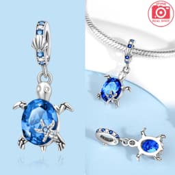925 Sterling Silver Ocean Series Blue Turtle Starfish Shell Fit Original Bracelet Charms for Women diy Fine Jewelry Gifts