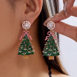 New Design Asymmetrical Snowflake Dangle Earring for Women Red Green Christmas Ball Bell Candy Cane Long Earring Holiday Jewelry