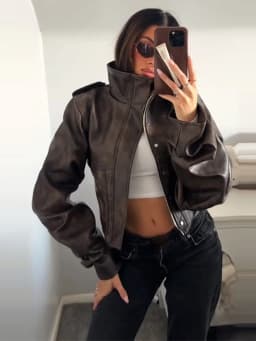 2026 Spring Women's Cropped PU Leather Jacket Stand Collar Long Sleeve Zipper Jackets Fashion Lady Retro Moto Biker Coat Outwear