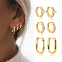 Dainty Zircon Small Stackable 14k Gold Plated Earrings Set for Women Multiple Piercing Cartilage Huggie Hoop Earring Jewelry