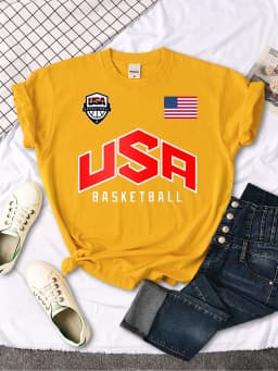 USA Basketball Flag logo Printed T-Shirts Women Summer Loose Fashion Short Sleeve O-Neck Casual Breathable Tops Tshirt Female