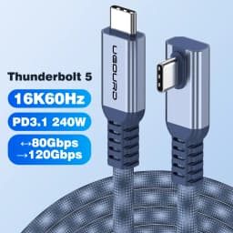 UGOURD Thunderbolt 5 USB4 Gen4 Cable 90 Degree Right Angle Elbow 80Gbps 16K Braided USB‑C to C 240W Fast Charging Cable For EGPU