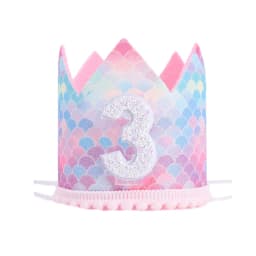 1pcs Mermaid Birthday Rainbow Crown Cap 1st 2nd 3rd Years Kids Baby Shower Hat With Rope Birthday Headband Mermaid Party Decor
