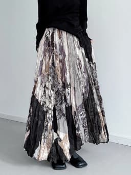 [EAM] High Elastic Waist Printed Pleated Elegant A-line Half-body Skirt Women Fashion Tide New Spring Autumn 2026 1DJ5417