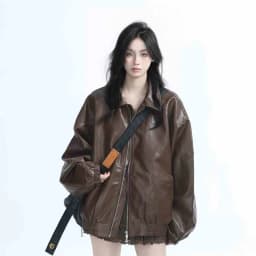 2026 New Brown Locomotive PU Leather Jacket For Women Autumn American Retro Loose Jacket Trend Brown Leather Jacke Women Trend