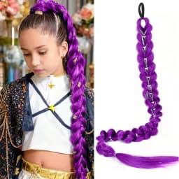 32" Extra-Long Synthetic Purple Braided Wig | Shimmering Metallic | Kids Christmas Costume Hairpiece Halloween wig Cosplay