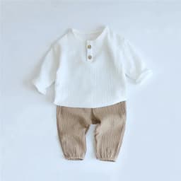 2Pcs Organic Cotton Kids Baby Sets Spring Summer Solid Tshirt Top + Pant Casual Toddler Boy Clothing