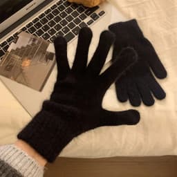 1 Pair Solid Cute Girl Student Winter Thick Knitted Woolen Full Finger Gloves Women Outdoor Cycling Driving Fashion Windproof
