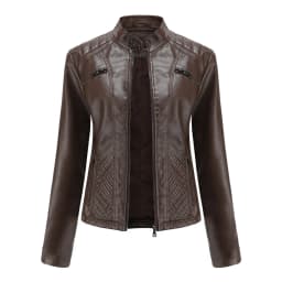 Purchase New Women's Casual Leather Jacket with Stand Up Collar and Slim Fit, Spring and Autumn Zipper Motorcycle Women's Leathe