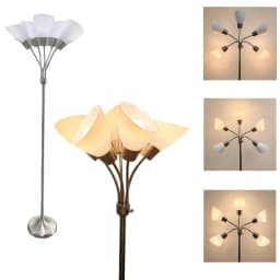 Modern Reading Floor Lamp Stand Up Lamps with Adjustable Arms 5 Head PVC Lampshade Sand Nickel Modern Bright Tall Metal Pole Lamp