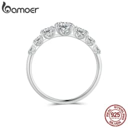 Bamoer Half Eternity Moissanite Ring Heart Setting D Color VVS1 EX Lab Diamond 925 Sterling Silver for Women Engagement Jewelry