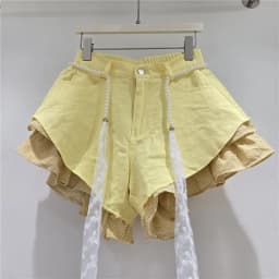 2026 Summer New Candy-colored Denim Plaid Shorts for Women High-waisted Loose Design with A Belt Booty Shorts