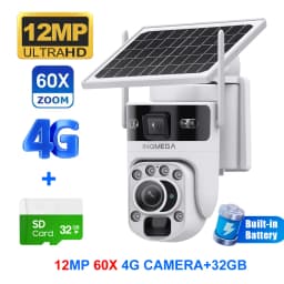 INQMEGA 12MP 60X Optics Zoom Dual Screen 4G /WIFI Solar Camera Securty Outdoor PIR Human Detection Color Night Vision UBOX APP