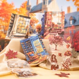 20 Sheets Paris Autumn Series Travel Theme Dual Material Sticker Book for DIY Scrapbooking Photo Frame Collage Decoration