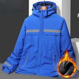 High-Speed Reflective Thickened Cotton Jacket Men's Fleece-Lined Printed Workwear Winter Outdoor Style Removable Hat Business...