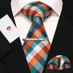 8cm Silk Mens Ties Green Black Ties Plaid Stripe Necktie Pocket Square Cufflinks Tie Clips Set Men's Wedding Business Party Tie