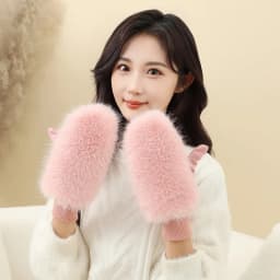 Imitation Rabbit Fur Windproof Gloves Soft Full Fingers Winter Warm Gloves Thick Warm Lining Women Mittens Cold Weather