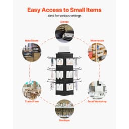 SucceBuy Rotating Pegboard Display Stand 4-Sided Spinning Peg Board Display Rack with 24 Hooks for Retail Store Jewelry Shop