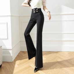 Front Split High Waisted Flare Pants Women 2024 Spring Summer Autumn Fashion Casual Loose Black Wide Leg Suit Trousers Ladies